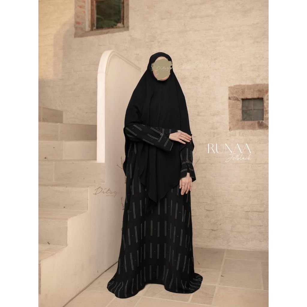 Runaa saba jetblack size L/Lavenna maira black size S/Ashfi long Sleeve walnut XXL ditsy moslem/dits