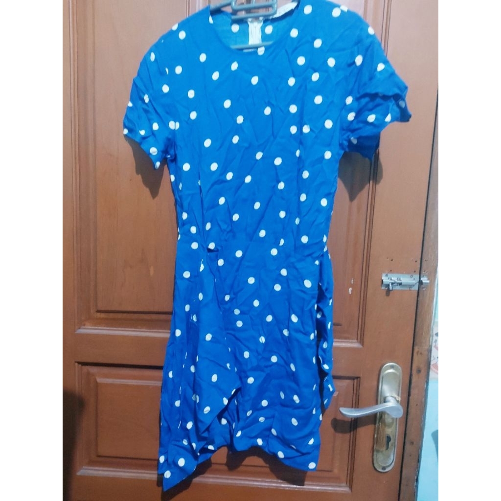 Dress Polkadot Biru Elektrik