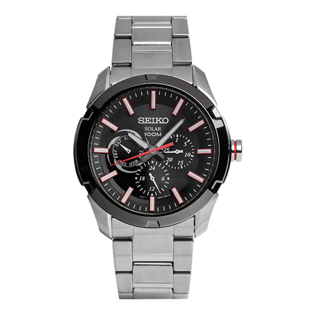 Seiko Solar Multifunction SNE259P1 Black Dial Stainless Steel - Jam Tangan Seiko Original