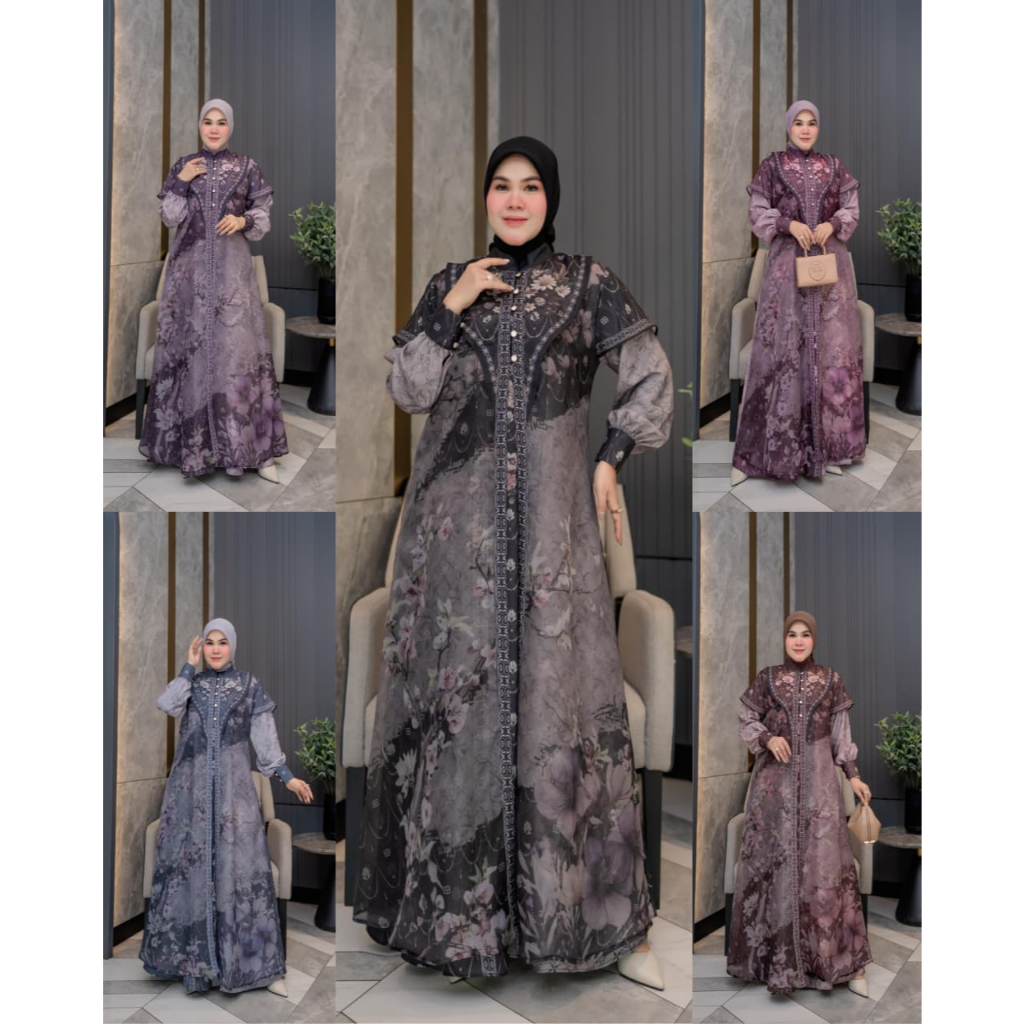 BELIFI | Rayya Built - In Outer Series Gamis Tumpuk Menyatu Pola Bunga mewah