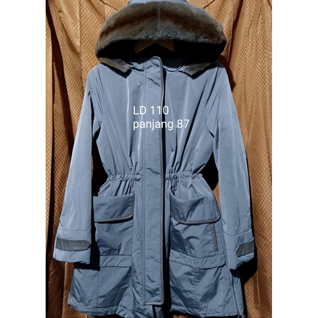 jaket bulu kelinci abu coat winter puffer coat wanita coat kerah bulu coat musim dingin bulu kelinci