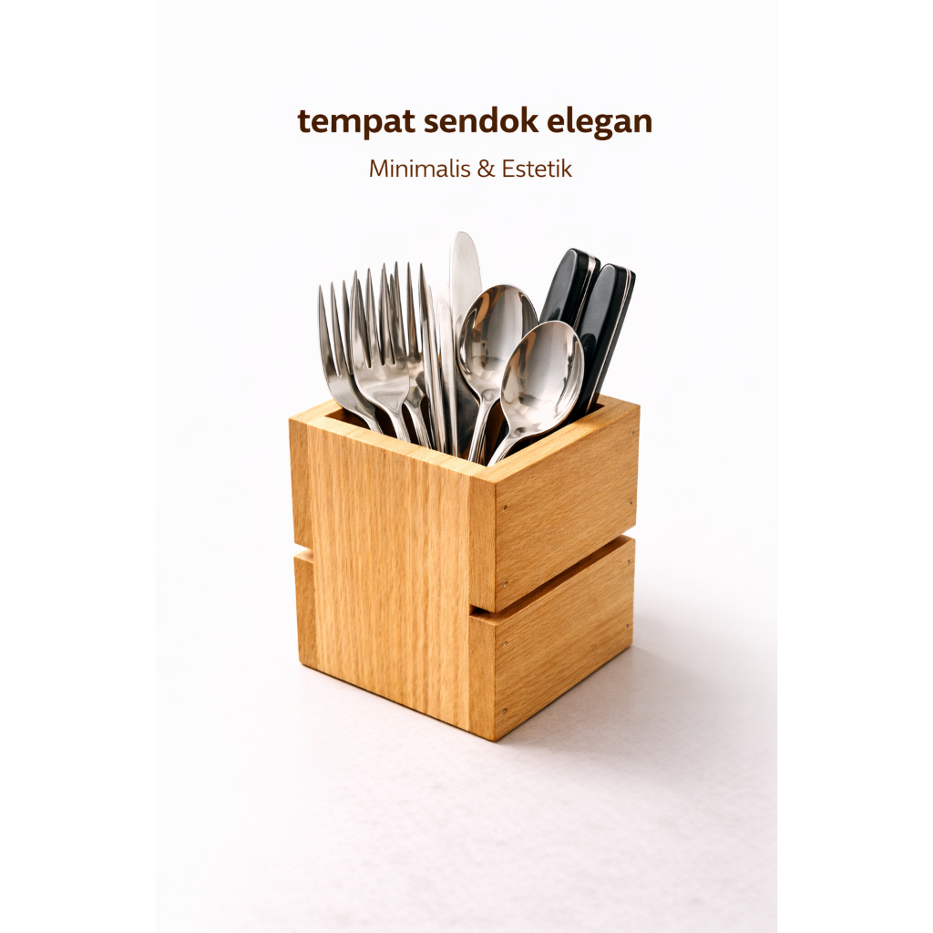 Wadah/Tempat Sendok & Garpu Perlengkapan Makan Kayu Unik Minimalis dan Ekonomis