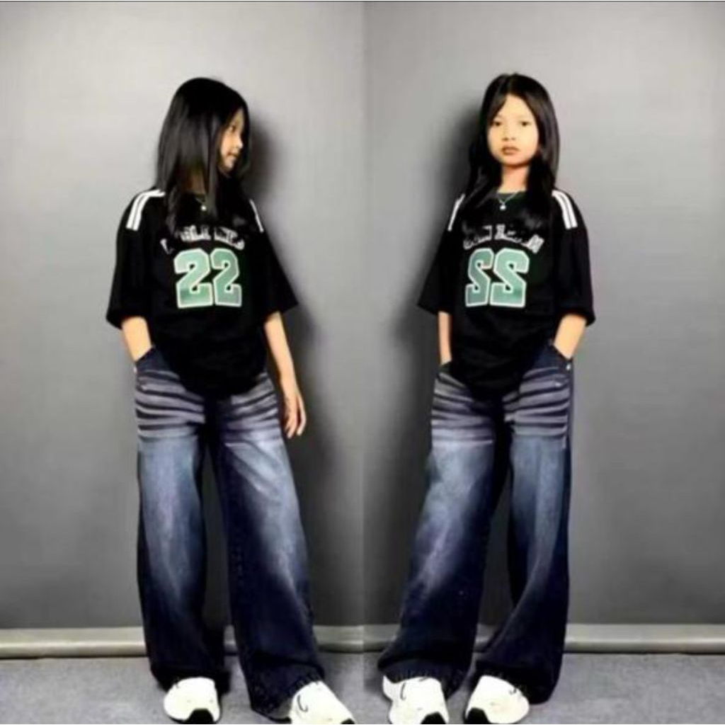 Celana Jeans Anak Unisex Denim Retro Hitam