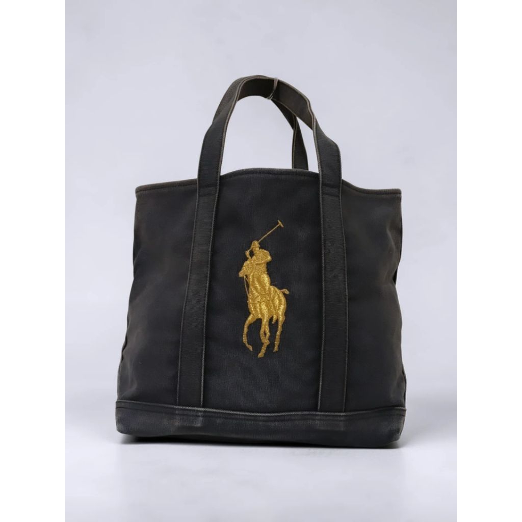 Ralph Lauren Vintage Wash Cotton Canvas Black Unisex Tote Bag Original