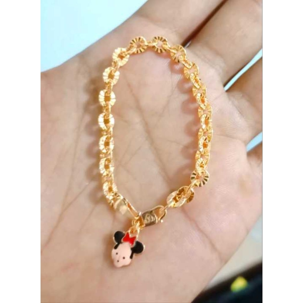 4. gelang emas bayi rantai titanium gambar Micky mouse