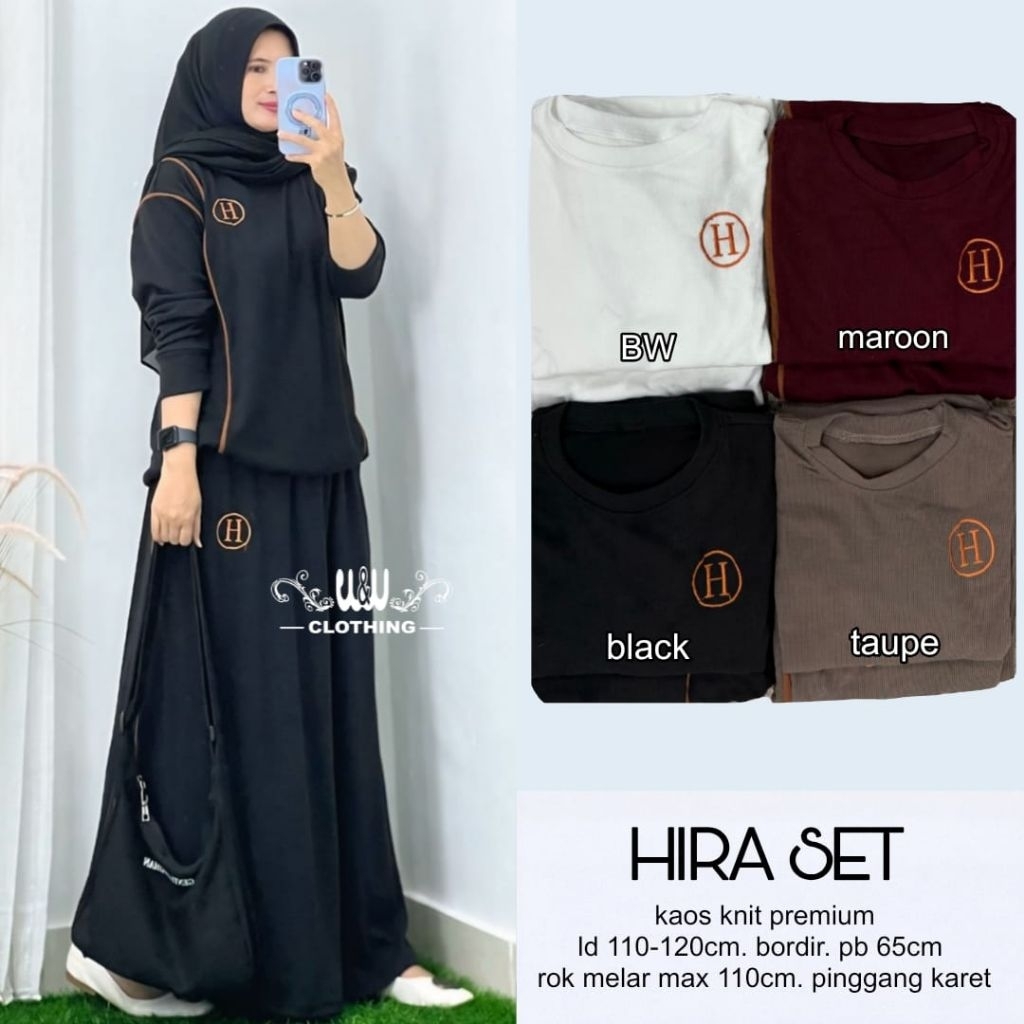 WW -Hira Setelan Rok Wanita Kaos Knit Premium Bordir • Rok Melar Pinggang Karet