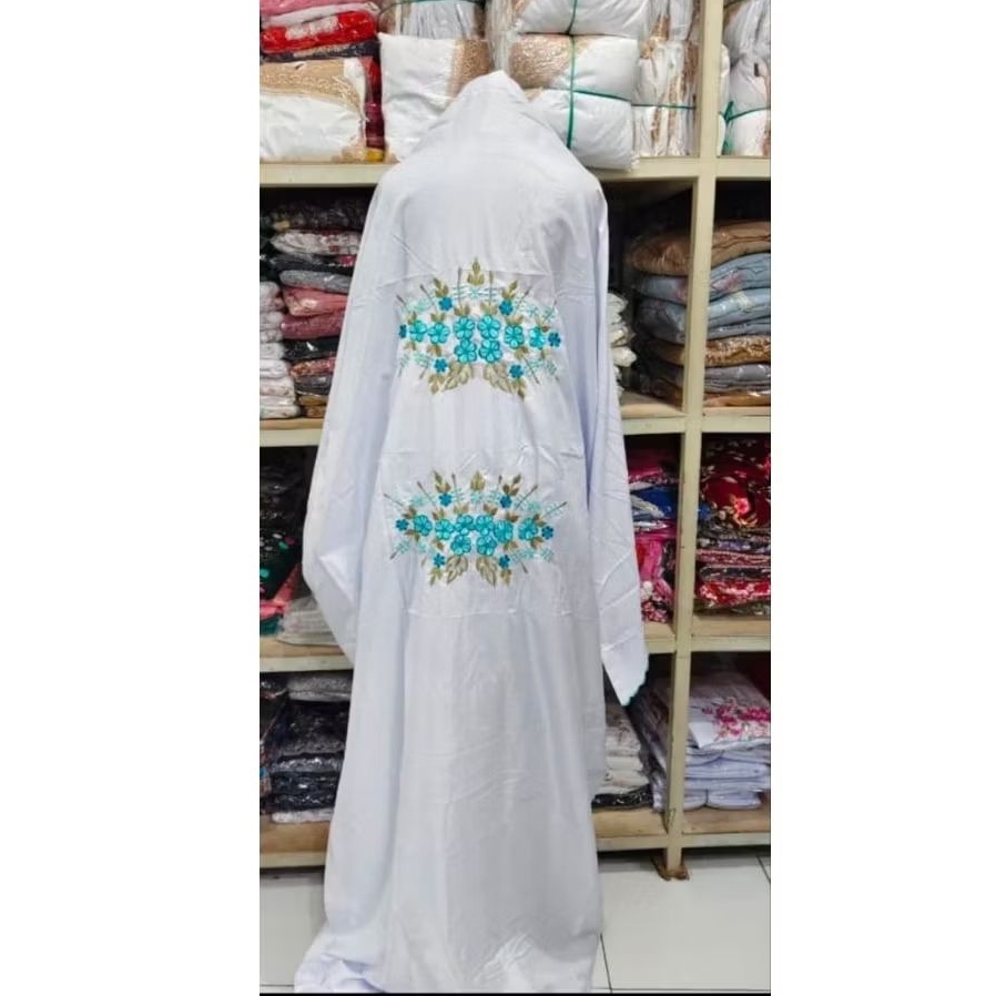 Mukena Terusan Dewasa Katun Bordir Putih Elegan
