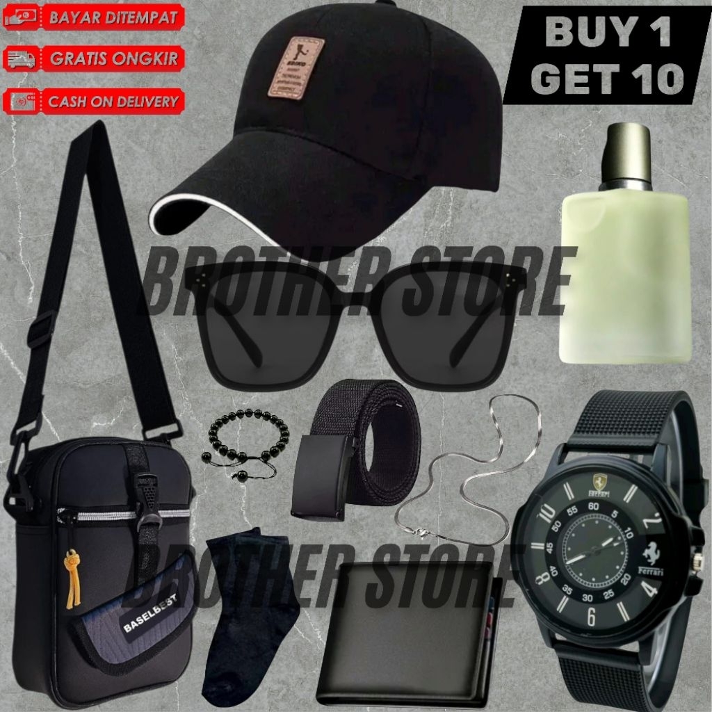 PROMO PAKET JAM TANGAN PRIA TERLENGKAP BUNDLING 10in1/6in1/4in1 Beli Jam Tangan Pria Gratis Tas Sele
