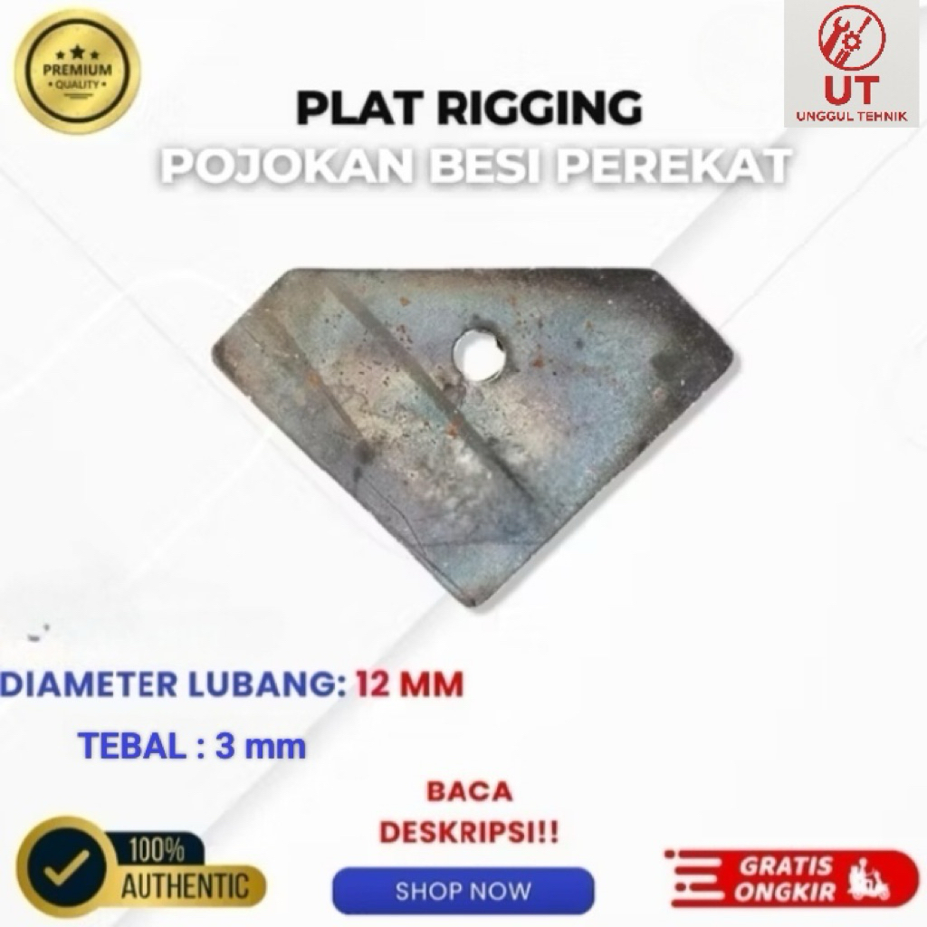 Plat Besi Rigging Pojokan Perekat Tebal 3 mm Lubang 12 mm