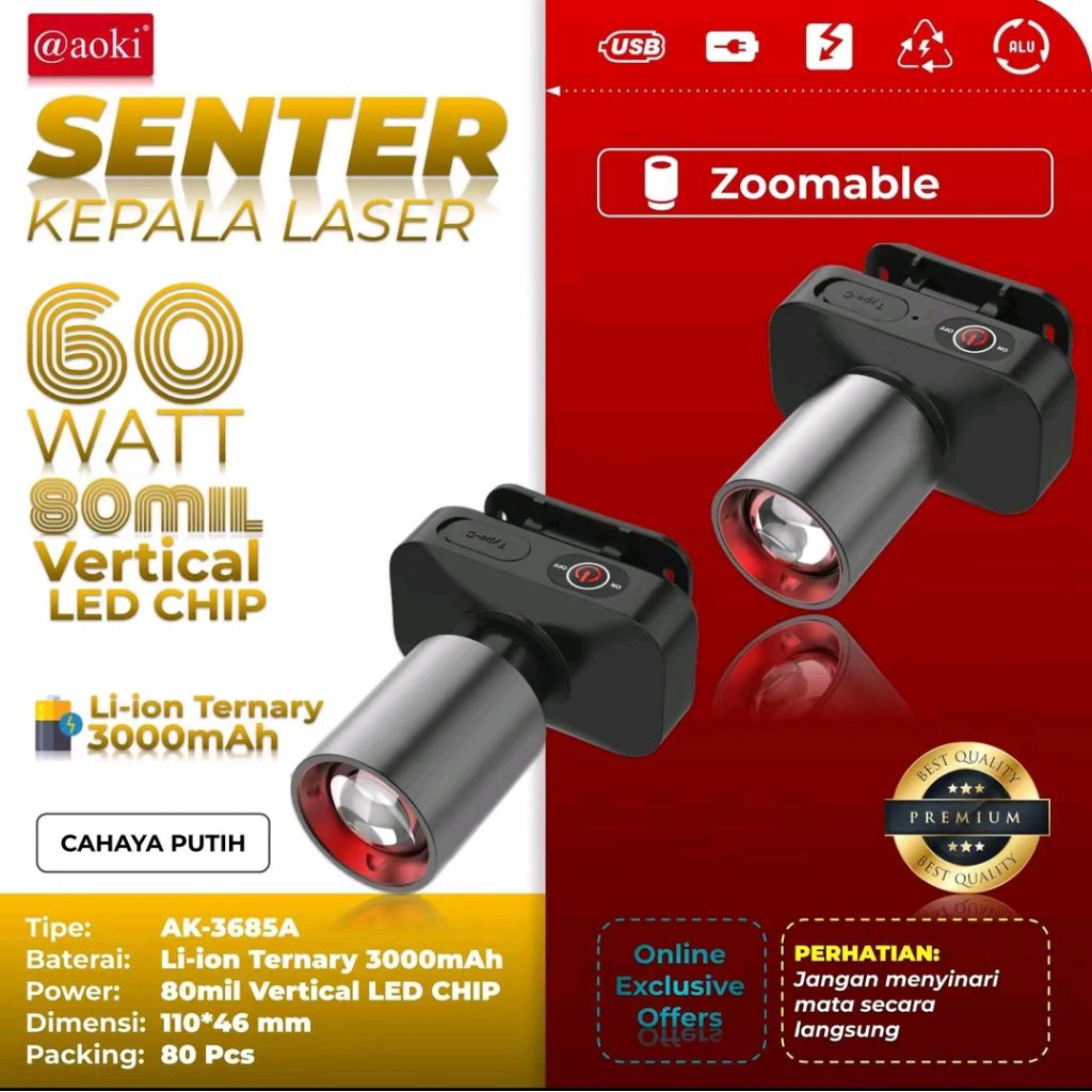 senter kepala aoki 60 watt