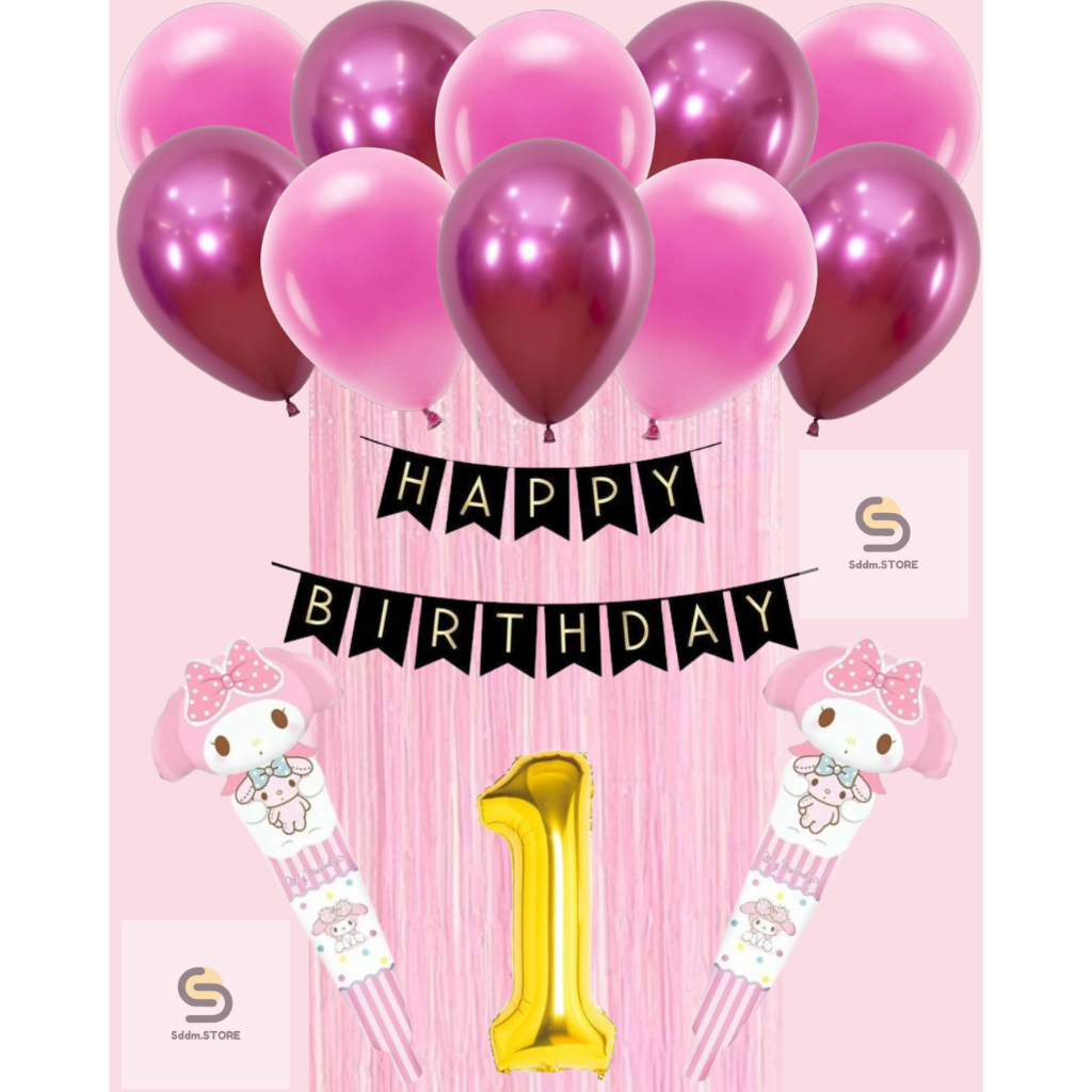 Paket Balon Hemat Melody Pink Biru Hitam Putih dengan Balon Metalik untuk Pesta Meriah