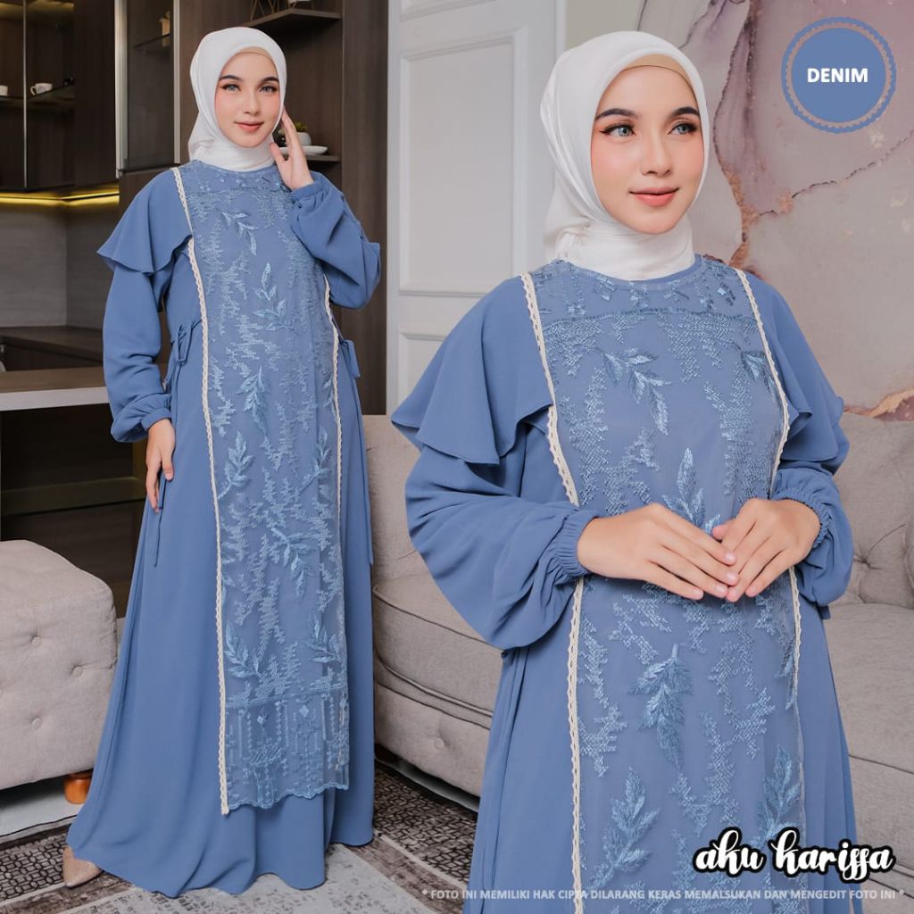 NEW  GAMIS NURLIYA SET OUTHER 2 IN 1 BAHAN CERUTY BABYDOLL MIX BROKAT IMPORT ORI AKUKKARISSA