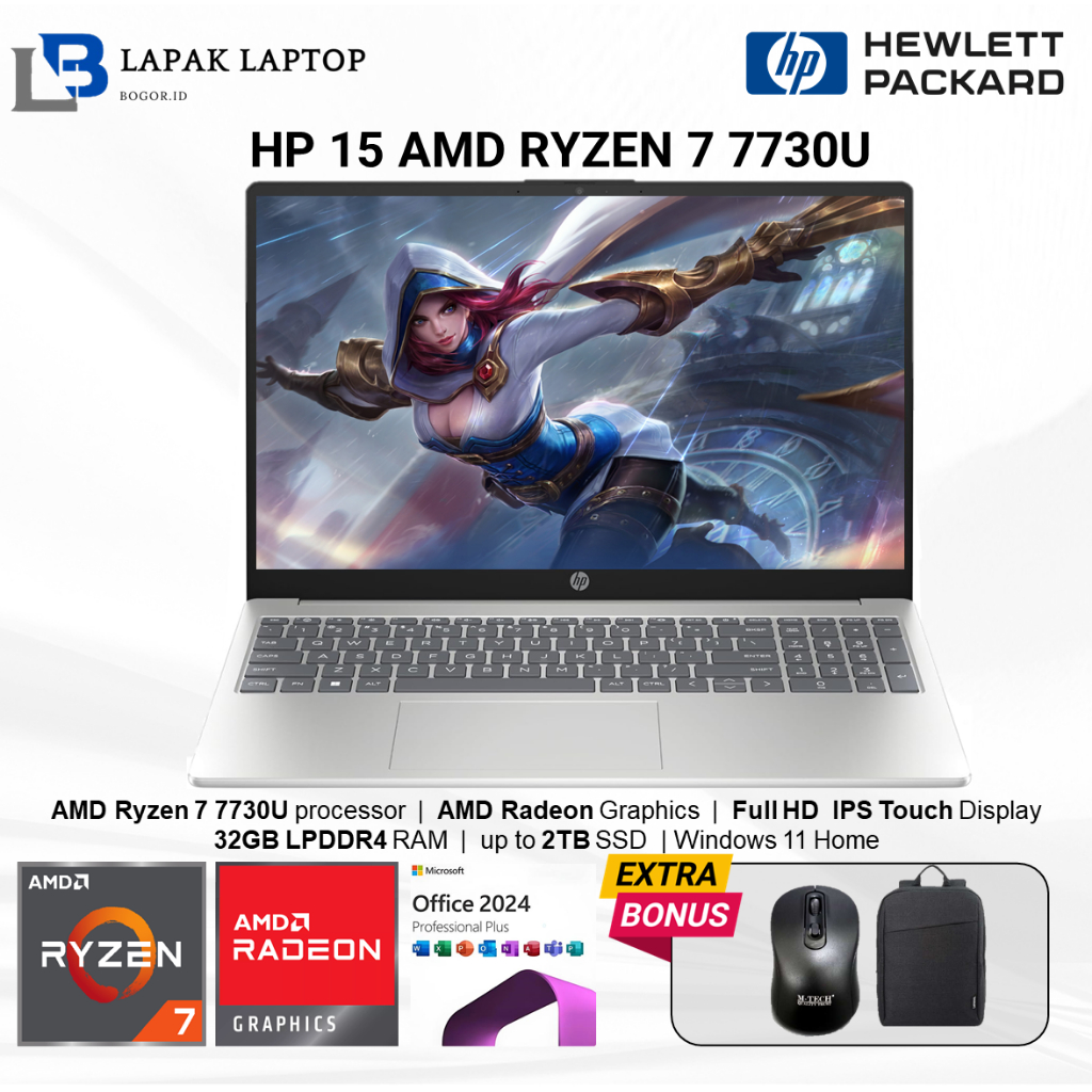 Laptop Gaming Hp 15 Amd Ryzen 7 7730U 32GB 2TB 15.6 FHD IPS Touch Windows 11 Home Silver