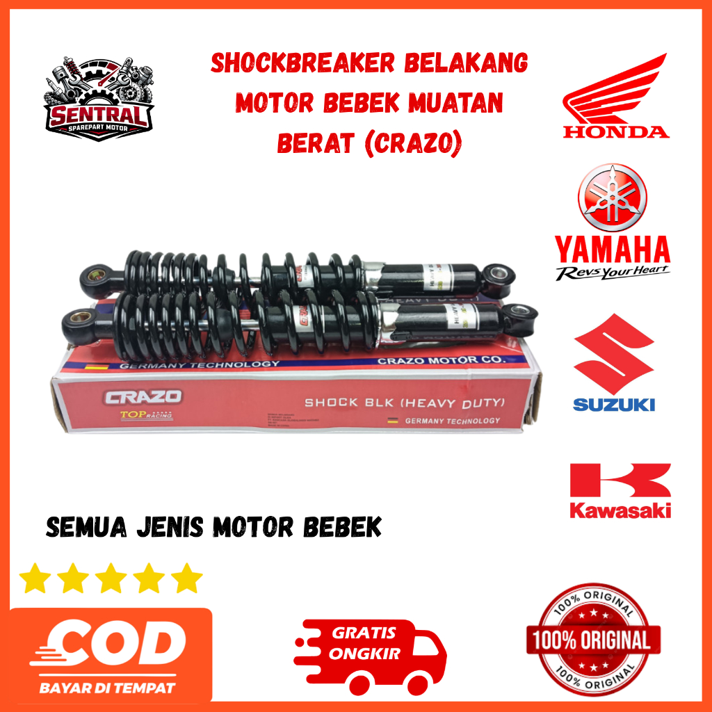 Shock Belakang 340MM Original CRAZO-Beban 300kg Honda Supra 125 / GL Pro Original Shock Motor Ori