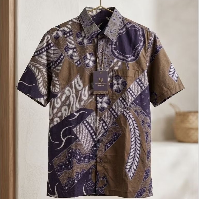 Kemeja Batik Pria Premium - Motif Modern Earth Tone - Size L