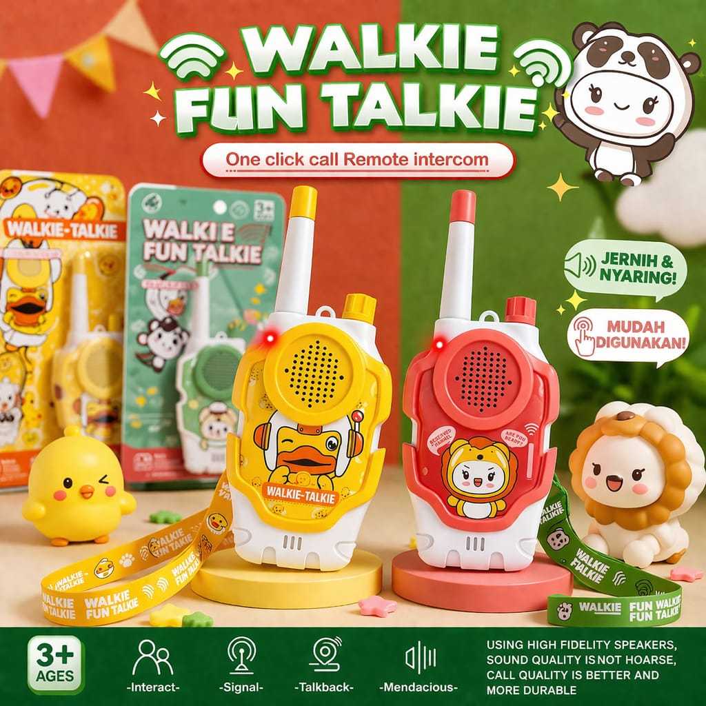 Walkie Talkie Anak 2 PCS | WalkieFunTalkie | HT Anak Jarak Jauh | Mainan Komunikasi Suara Jernih | K