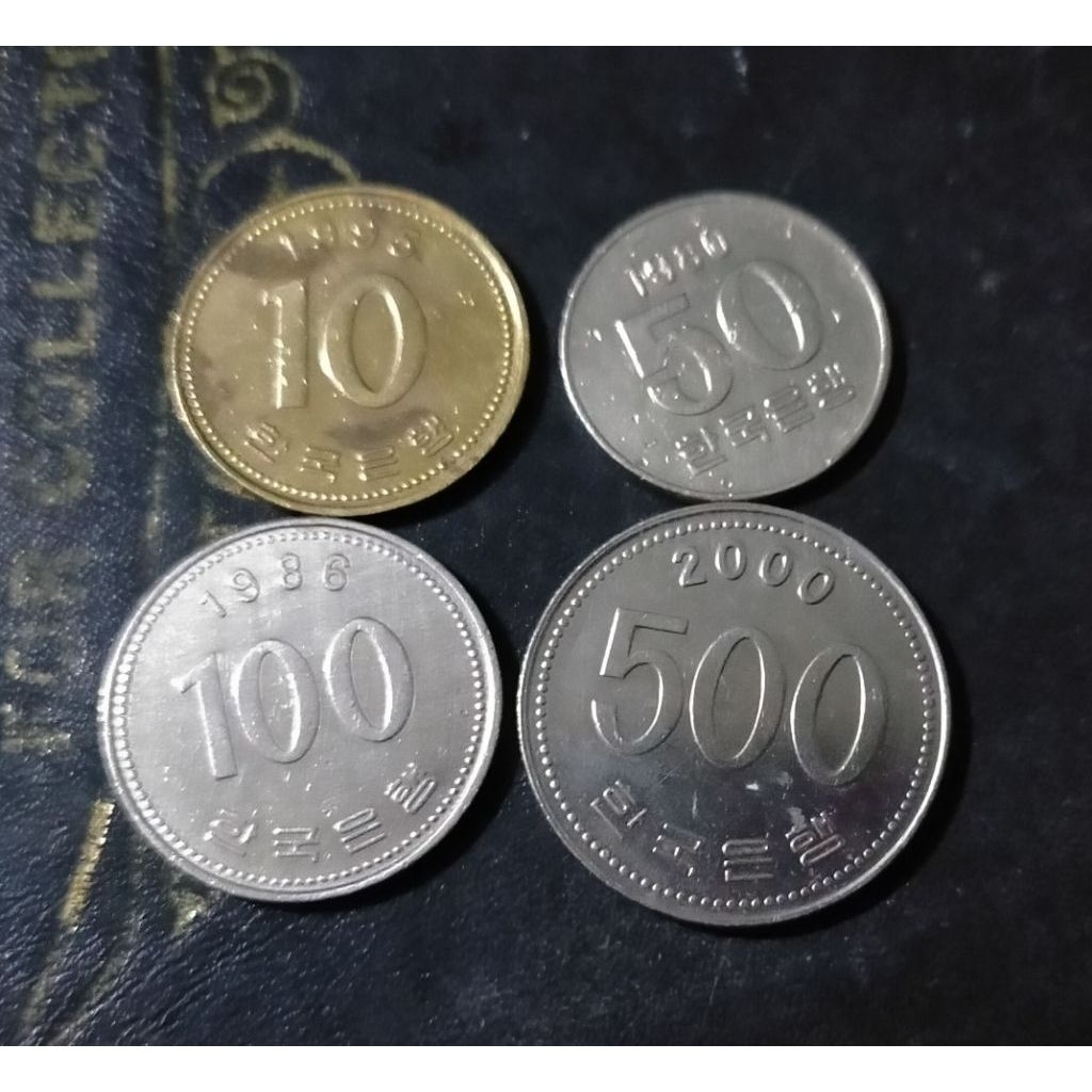 Koleksi set koin Korea 10 won 50 won 100 won & 500 won