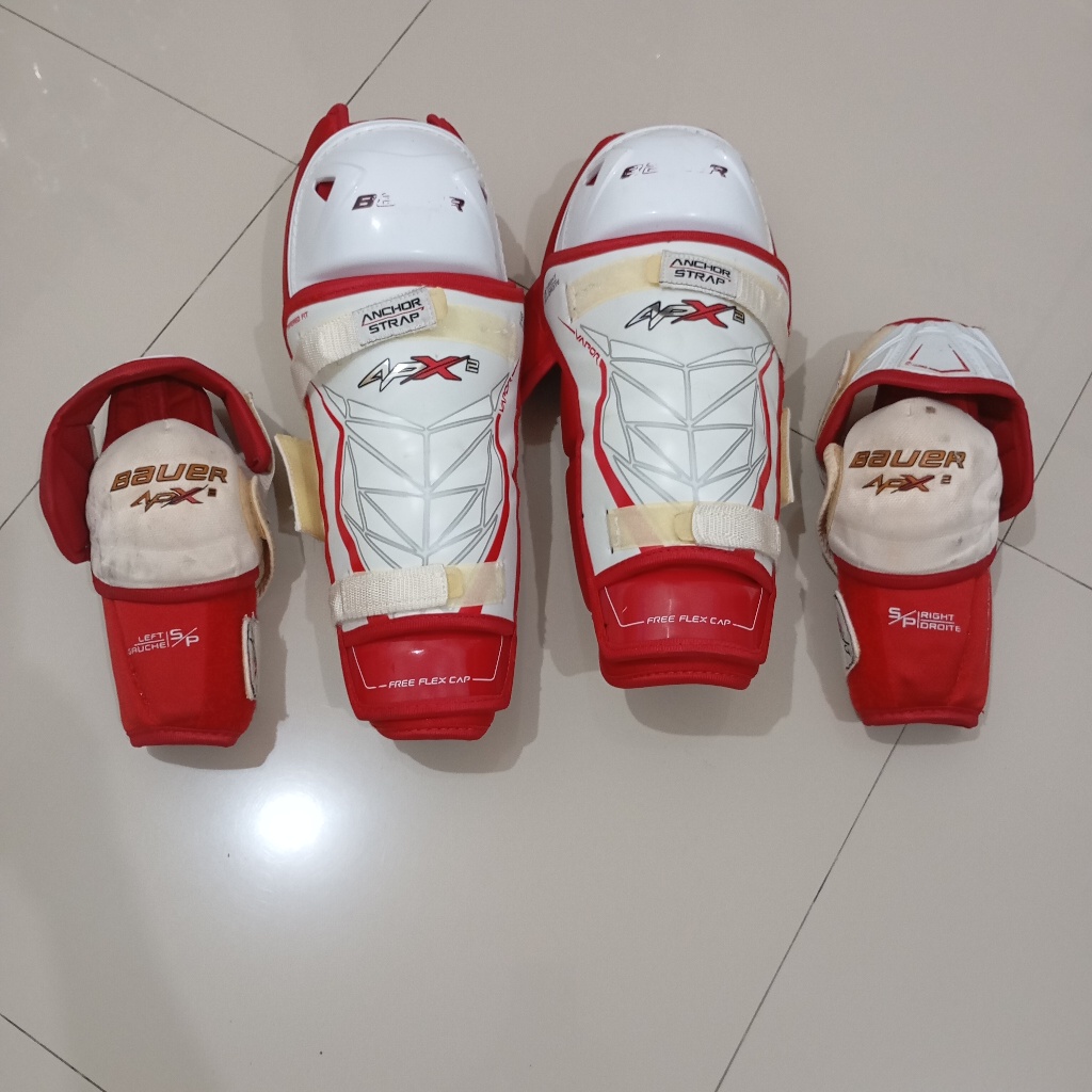 BAUER APX2 Hockey Shin Guards + Hockey Elbow Pads (Used) for Ice Hockey or/and for In-Line Hockey