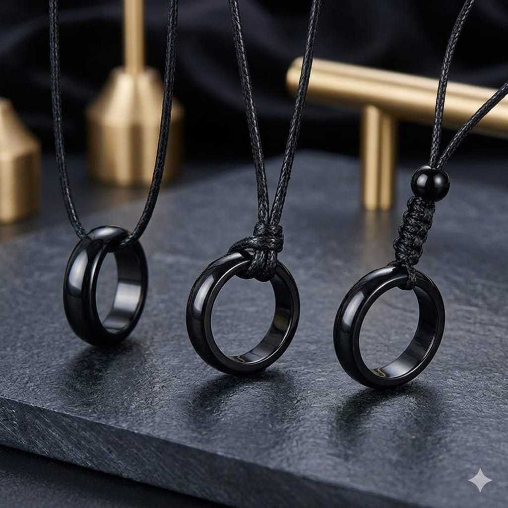 KALUNG TALI HITAM BANDUL CINCIN TITANIUM PRIA WANITA