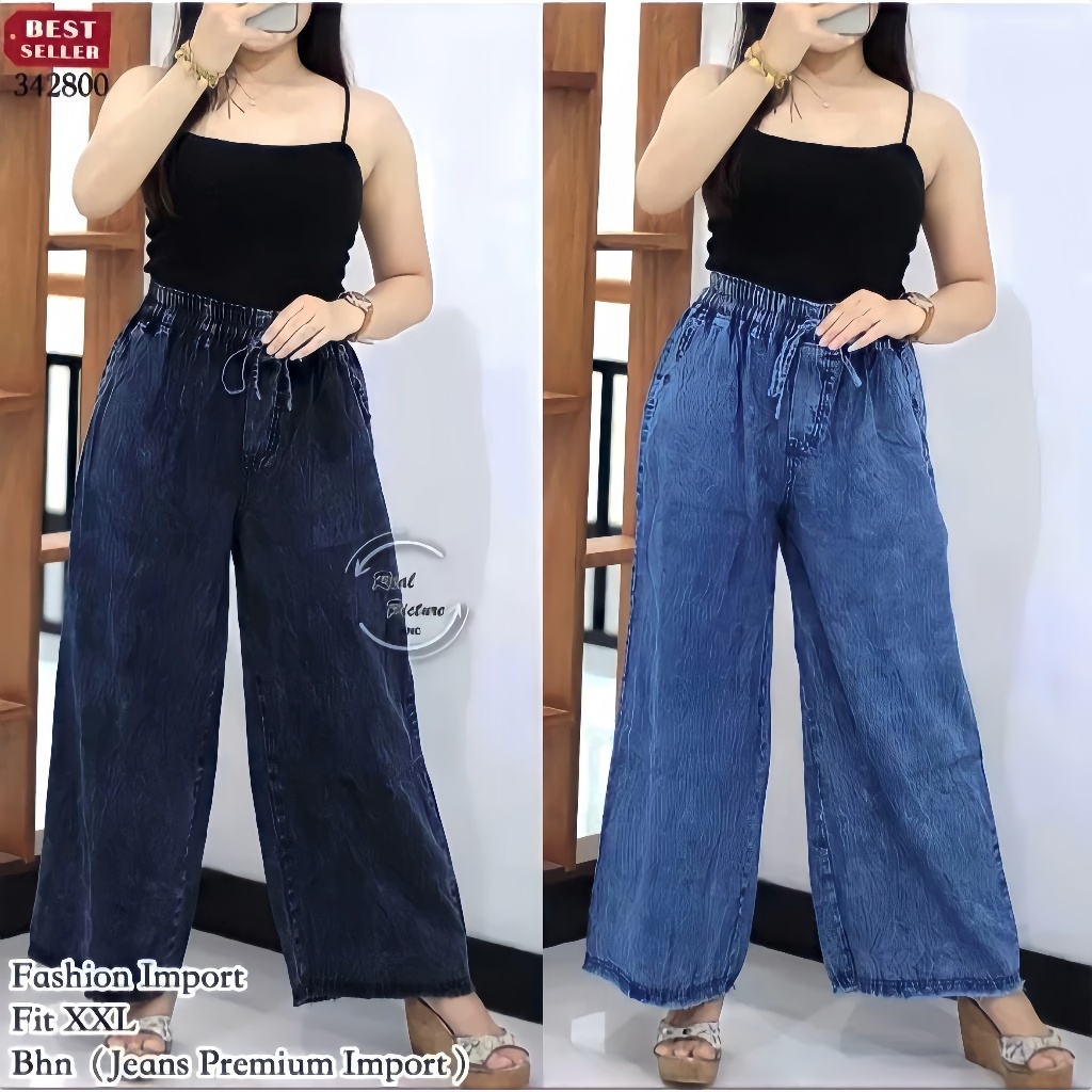 Celana Jeans Wanita Baggy Jeans /Jeans Kulot Pinggang Karet Melar/Jumbo/bisa sampai BB 100 kg