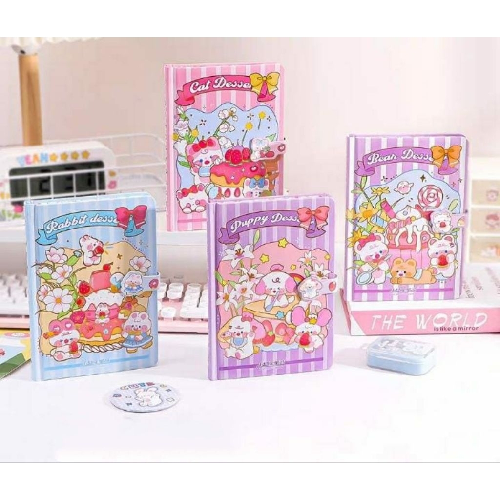 Buku Diary Kunci Gembok Kode Memo Notebook Spiral Magnet Planner Book A5 Kawaii Hard Cover Lucu Purp