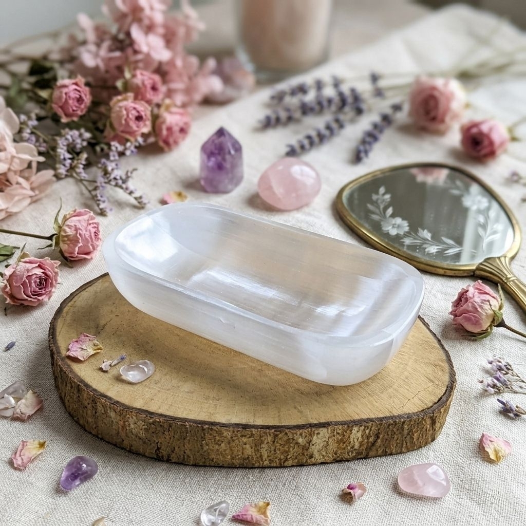 WINLIA Selenite Bowl Rectangle Big for Cleansing & Recharge Crystal