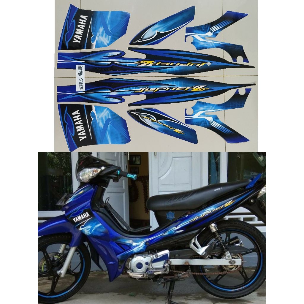 Striping stiker jupiter z 2008 2009 08 09 hitam biru merk AJS termurah tahan pernis clear lapisan pe