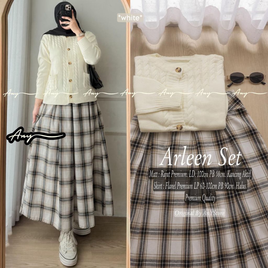 Setelan Wanita Atasan Rajut Rok Motif Kotak Arleen Set By Any Set Rok Wanita One Set Rok Terbaru