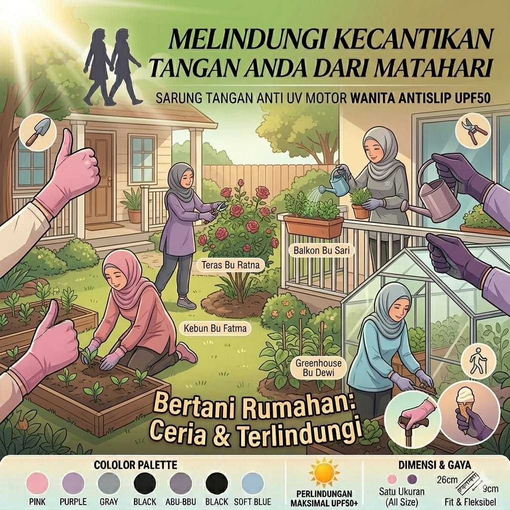 PINK Sarung Tangan Anti UV Motor Wanita UPF50 | Sarung Tangan Motor Panjang