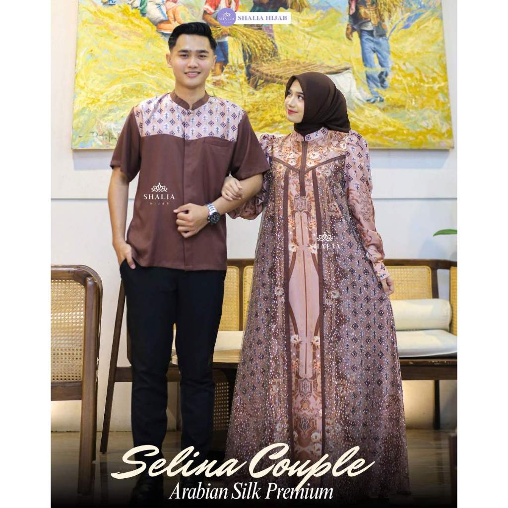 Shalia Hijab - SELINA Sarimbit Couple Keluarga Dress Family Set Couple Printing Tile Snow Premium