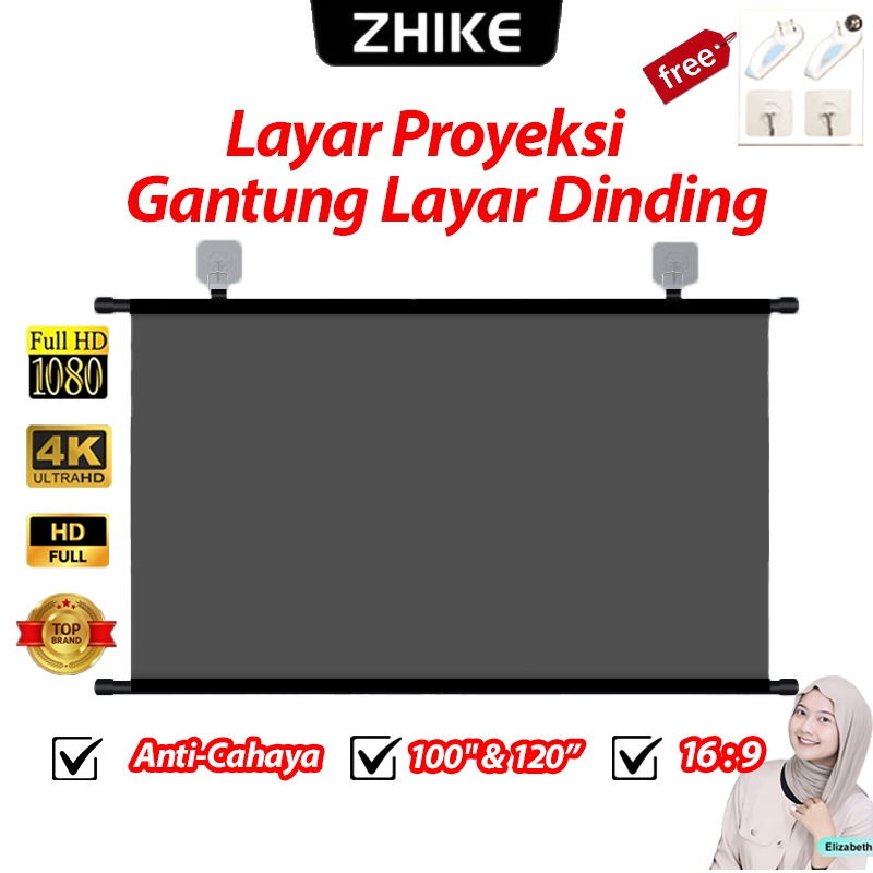Zhike Layar Proyeksi Gantung Layar Dinding16:9 4K HD Screen Proyektor Kain Layar Proyektor Antilight