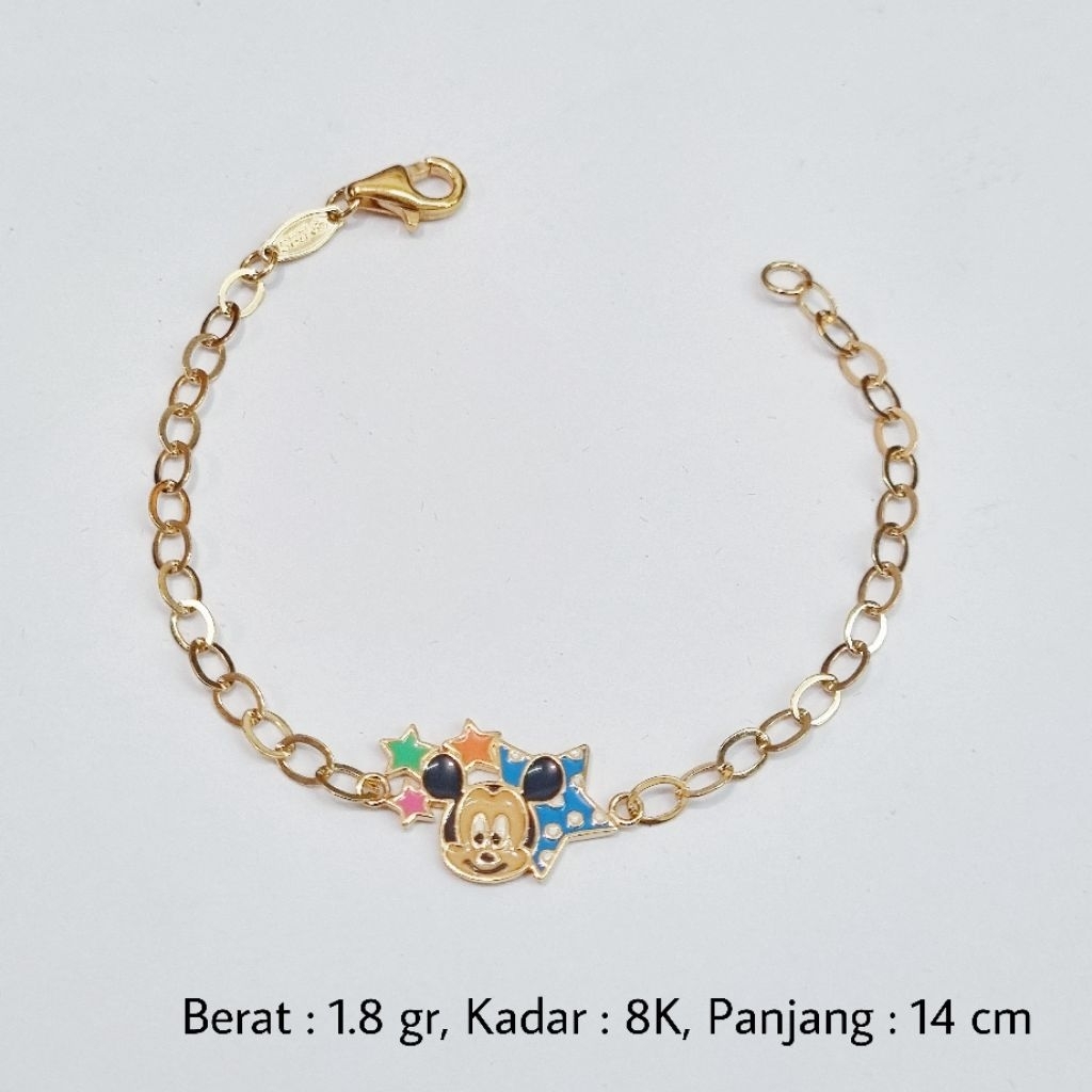 Gelang Anak / Bayi Emas 8K UBS Model Rantai Mickey Mouse 14 cm - BW4 / 1.8 gr
