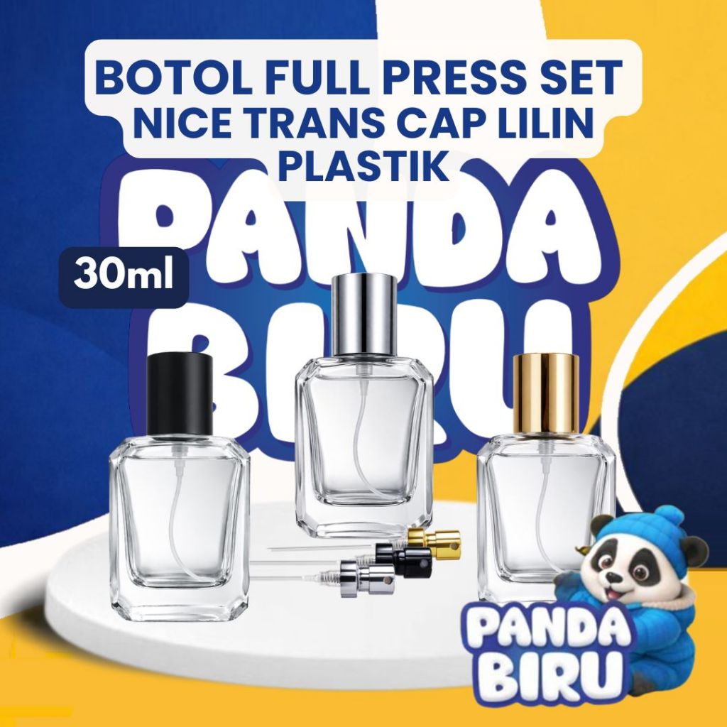 Botol Parfum Full Press Set Nice Transparan 30ml Cap Lilin Plastik - Botol Minyak Wangi - Panda Biru
