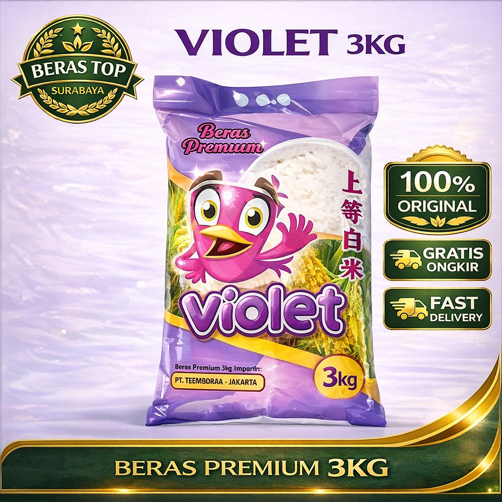 [READY SURABAYA] Beras Violet 3kg Premium - Kemasan Praktis Kualitas Super Pulen