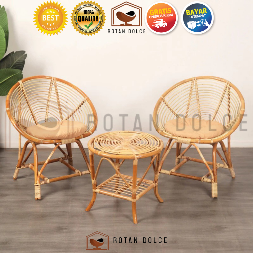 KURSI TERAS KERANG ROTAN / KURSI ROTAN TERAS BUKUR / KURSI TAMU ROTAN ASLI FINISHING