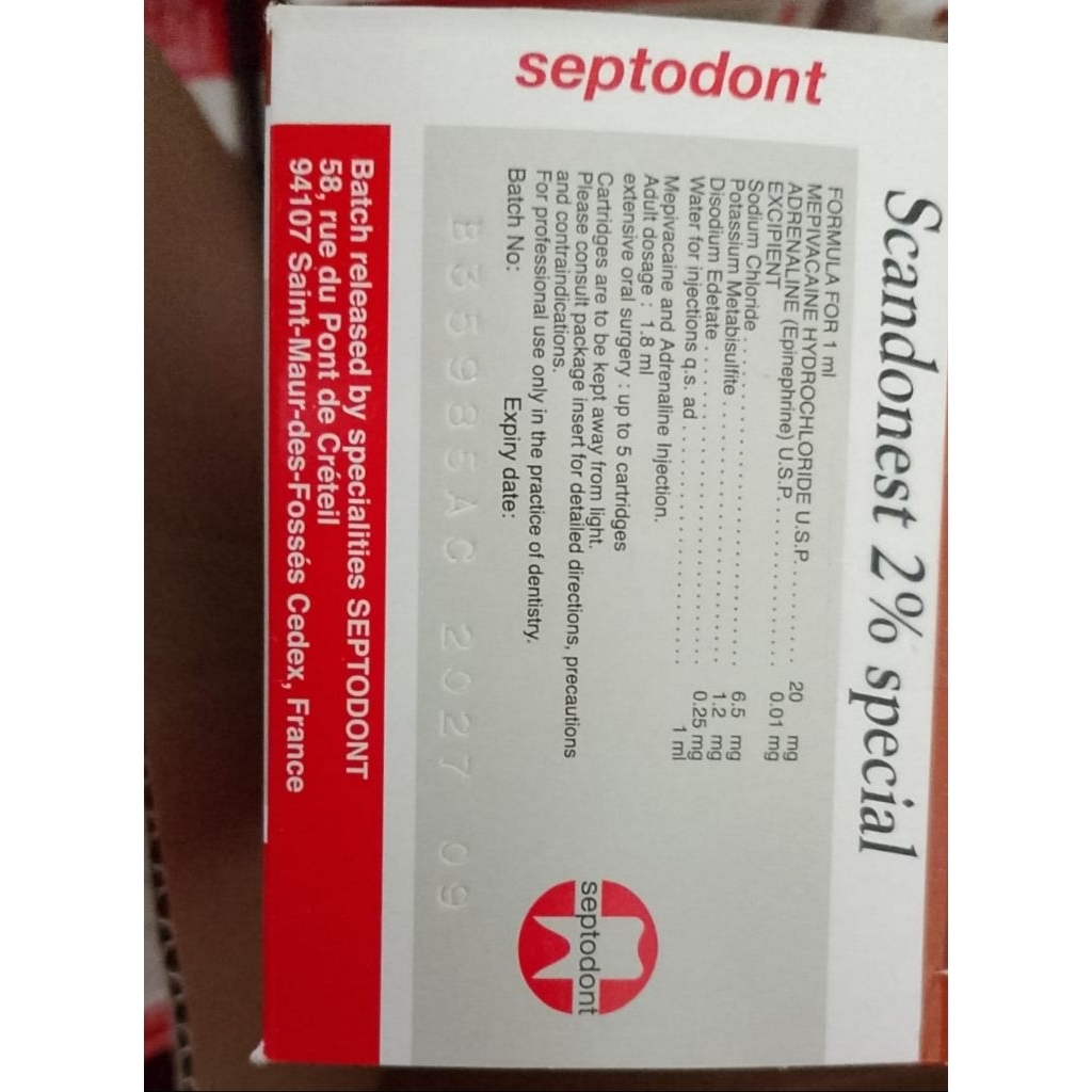 Scandonest 2% Anasthesi dengan Kekuatan Anestesi Tinggi harga 1 box