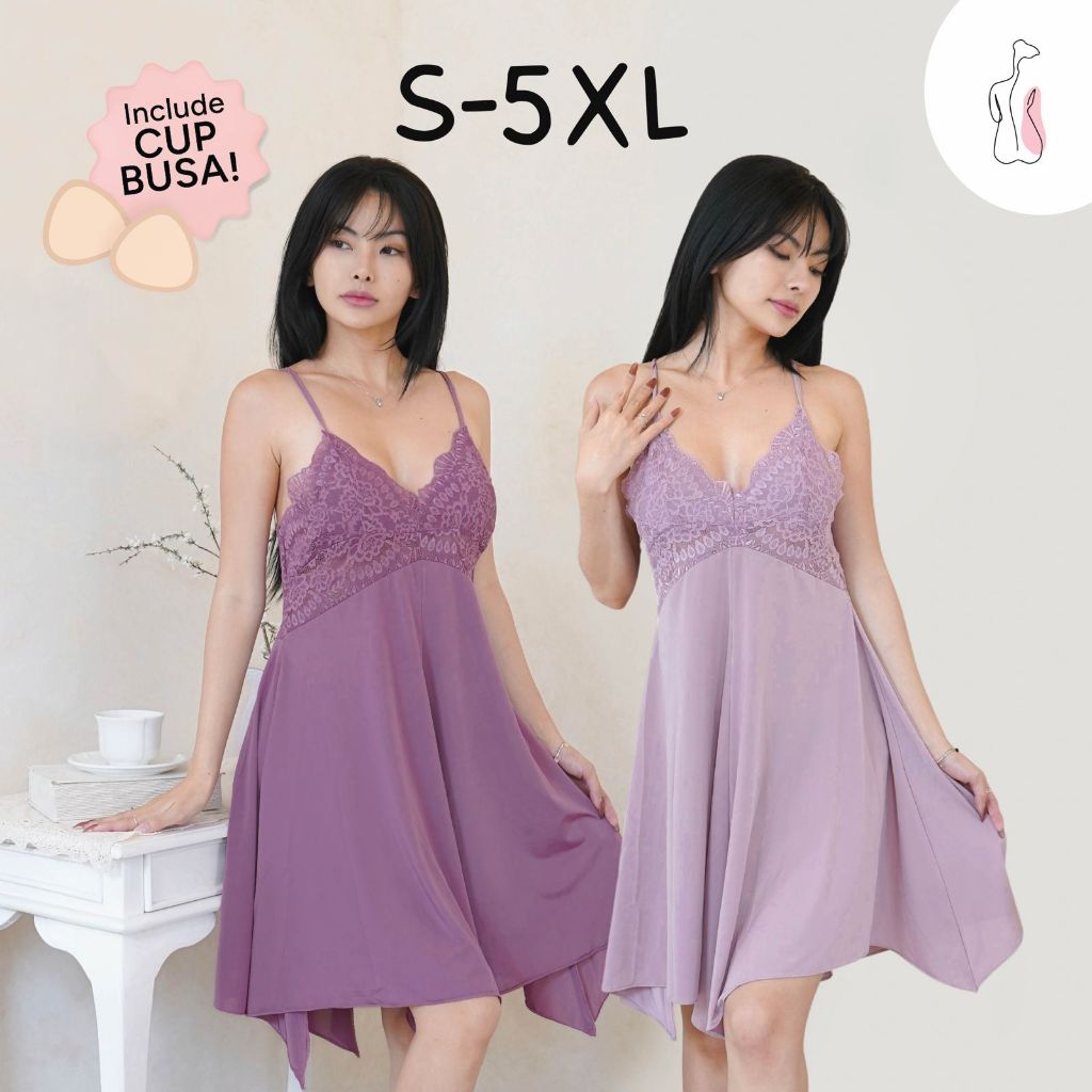 Agnes + CUP S-5XL Babydoll Lingerie Dress Baju Tidur Wainodshop