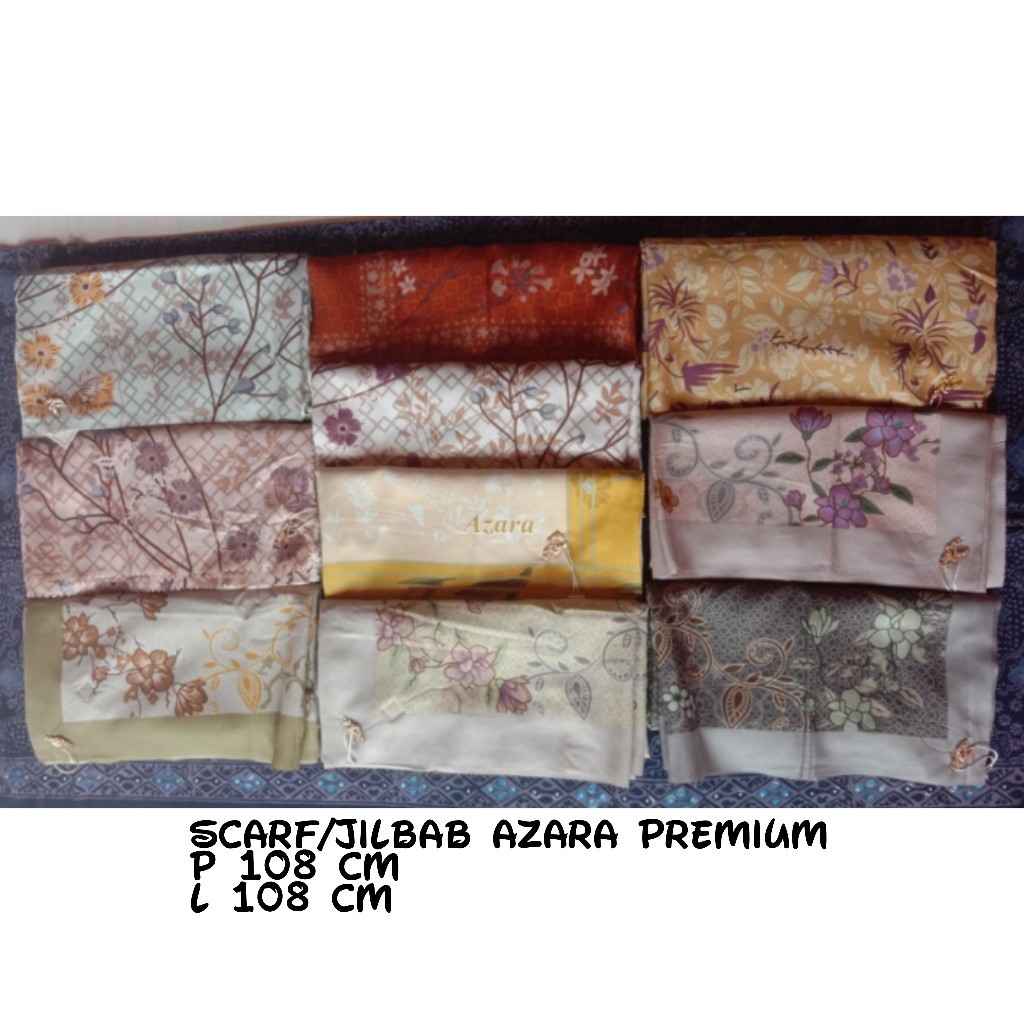 Scarf / Hijab Segi Empat Azara Motif Bunga - Bahan Voal Premium