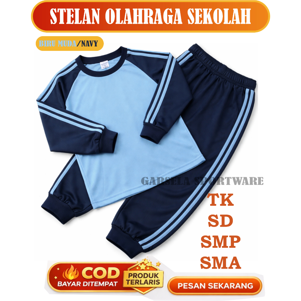 Stelan Olahraga Sekolah Anak TK SD SMP SMA Setelan Training Anak Biru & navy Baju Olahraga Anak Mura