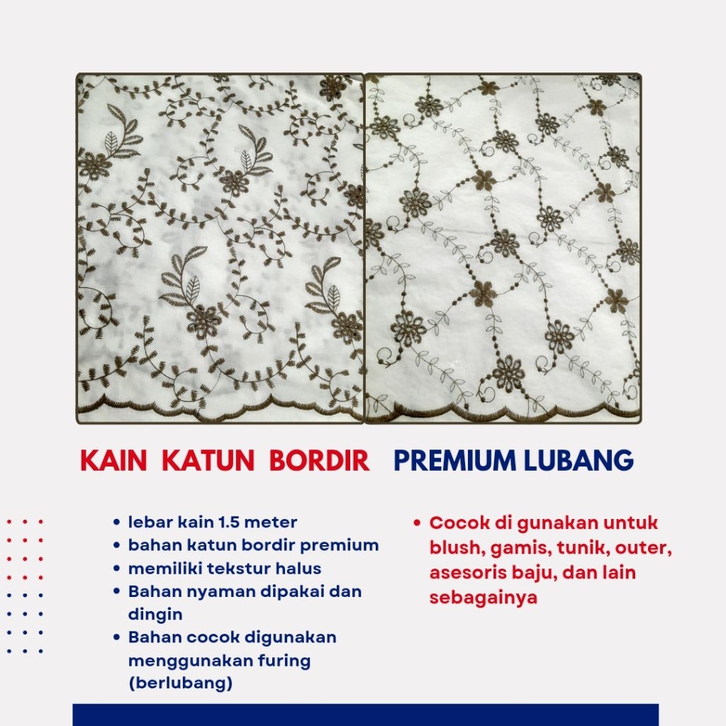 KAIN KATUN BORDIR | LUBANG (HARGA PER 0,50 METER)
