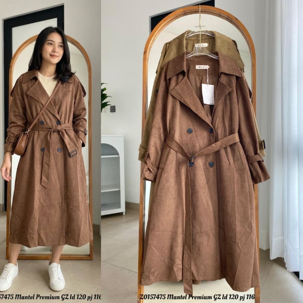 Mantel Wanita Premium Trench Coat Korea Panjang | Outer Suede Coklat Elegan | Coat Wanita Stylish Ca