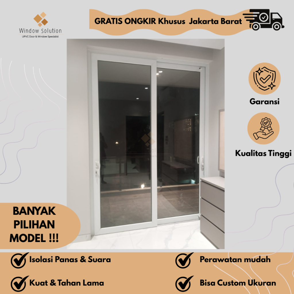 Pintu Sliding 2 Daun 2 Track uk 160 x 240 UPVC CONCH