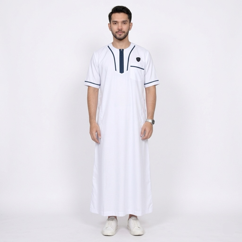 Jubah List Gamis Pria Katun Toyobo Lengan Pendek / Gamis Jubah Pria Lengan Pendek / Jubah Ikhwan Pre