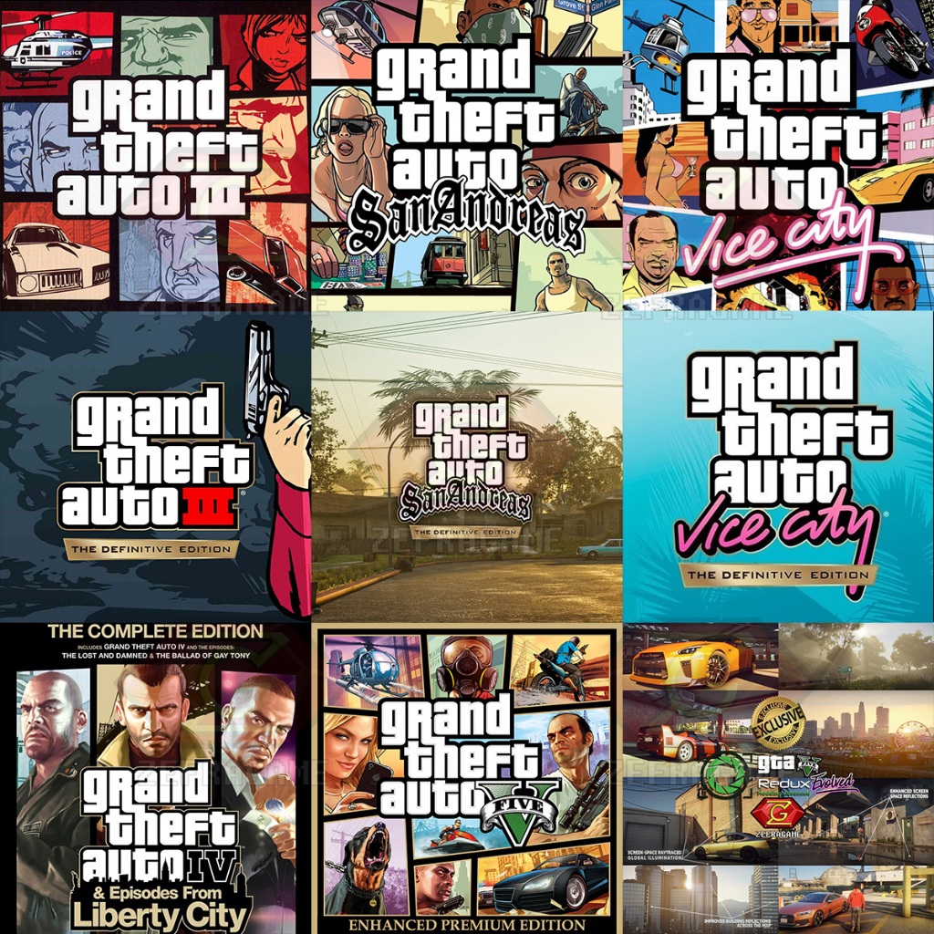 Grand Theft Auto The Kolektor GTA 3, 4, 5, 5 REDUX Evolved, San Andreas, Vice City, Trilogy, Classic