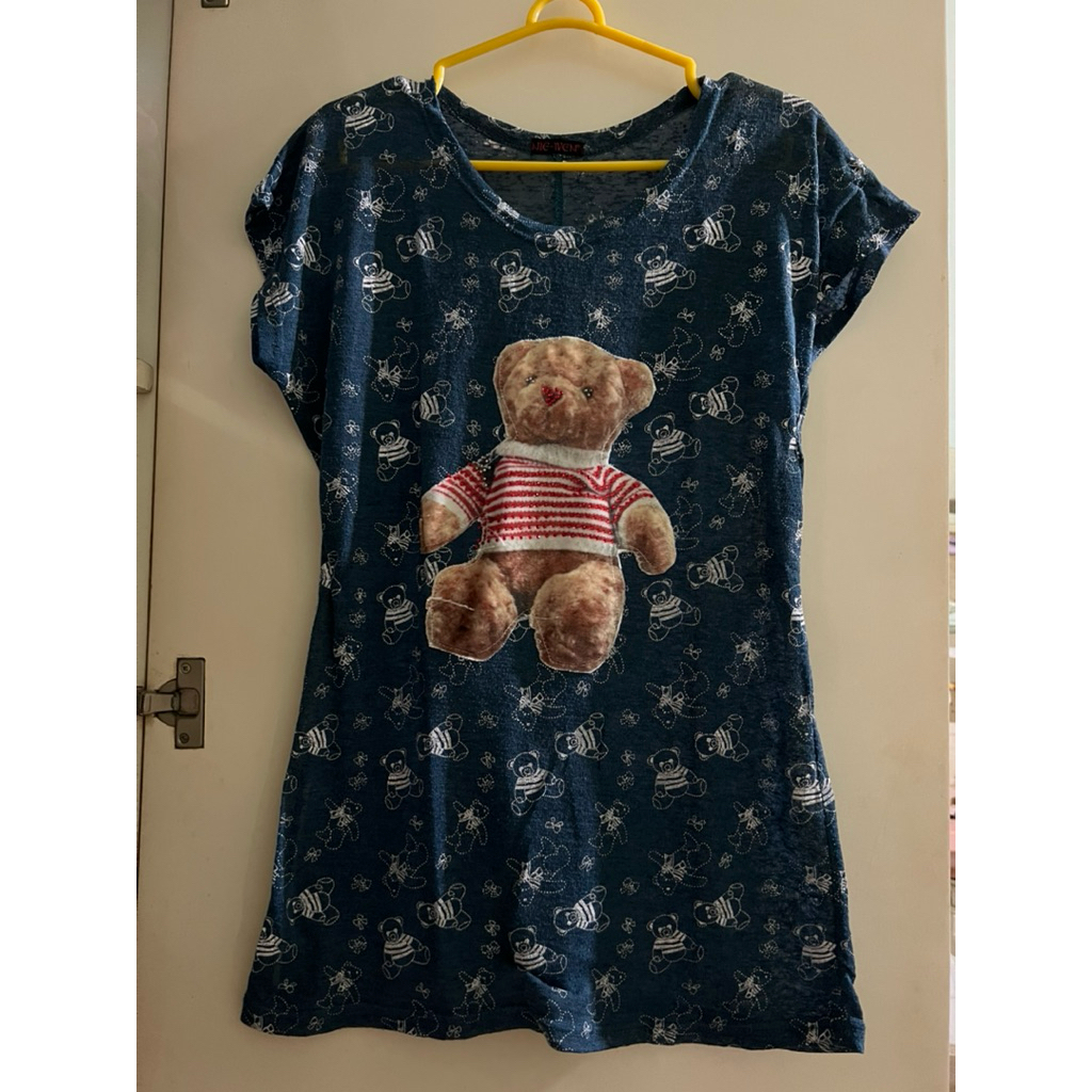 Kaos Wanita Gambar Bear Warna Biru