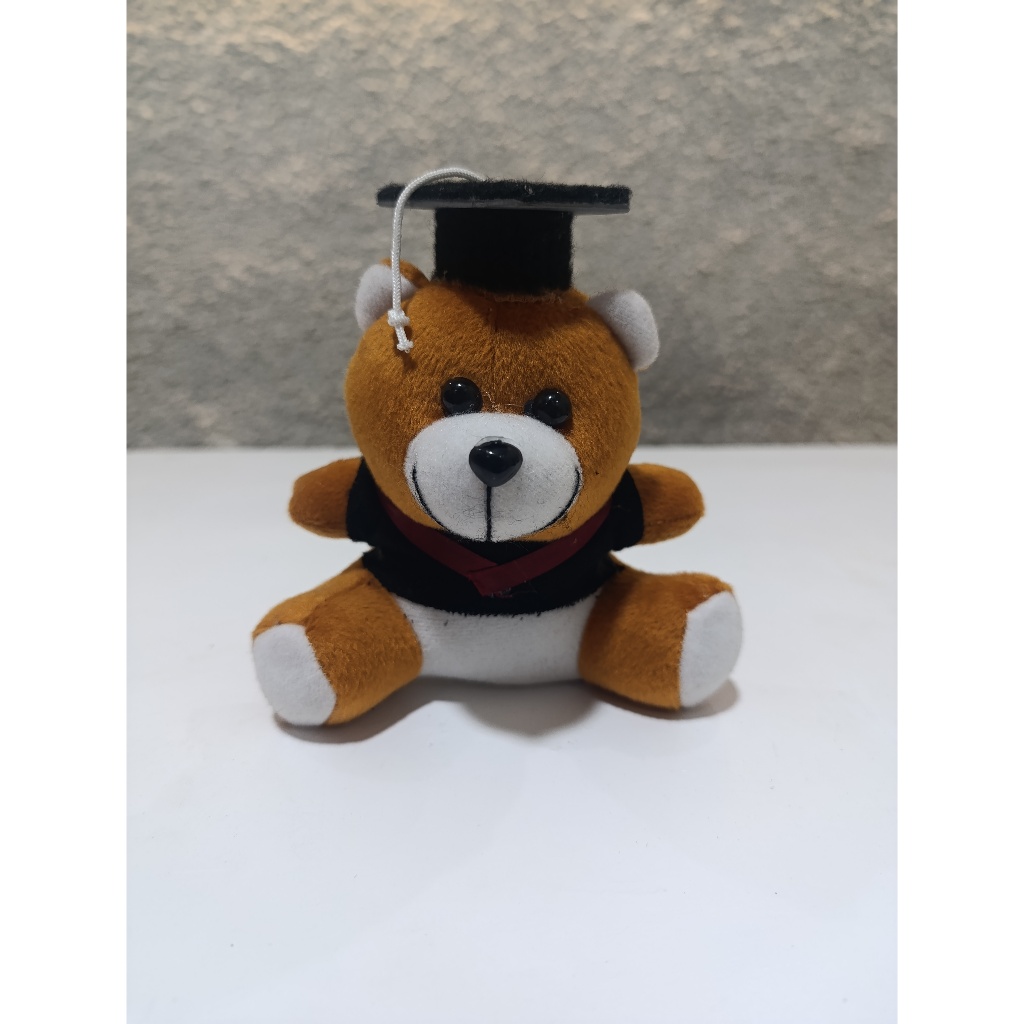 Boneka Teddy Bear Wisuda 15cm Boneka Kelulusan untuk Buket Kado Wisuda Pakai Topi & Baju Hitam