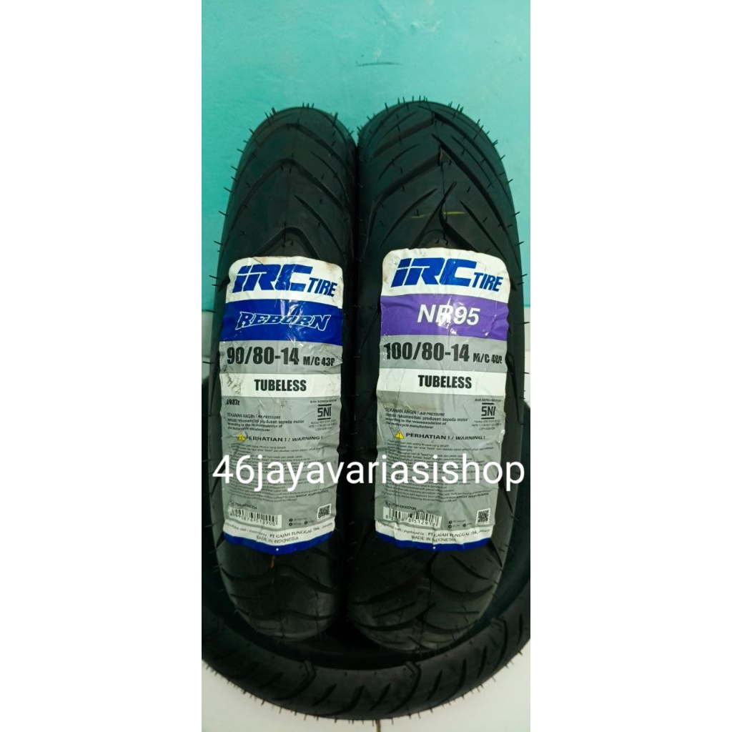PAKET DEPAN BELAKANG BAN TUBELESS IRC 90/80-14&100/80-14 FREE PENTIL BAN MATIC RING 14 NR95/NR87Z 10
