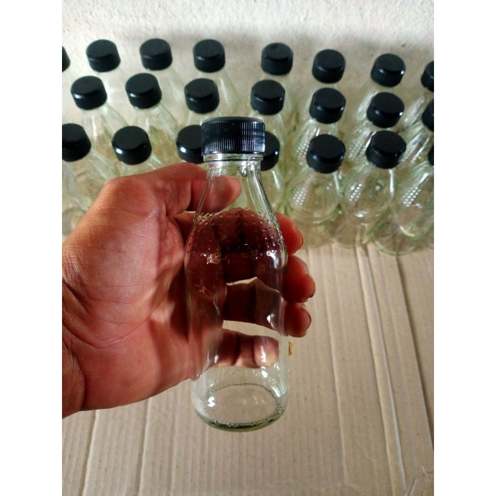 PAKET (12PCS) BOTOL KACA 150ML LENGKAP PENUTUP COCOK UNTUK JUS,MADU, MINYAK URUT DAN LAINNYA