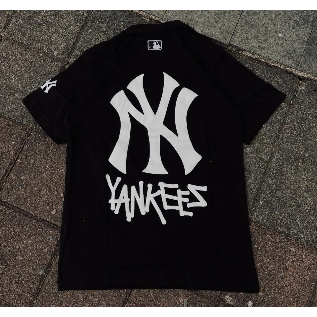 COTTON 20s TSHIRT MLB YANKEES BLACK WHITE PREMIUM KAOS MLB FULLTAG MIROR
