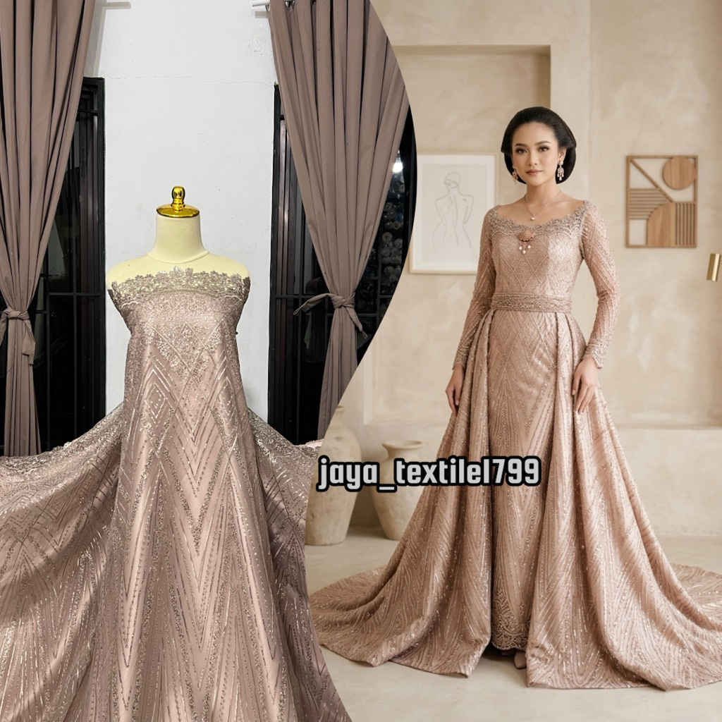 Termurah  Kain tile Payet Bordir Prada/ Tile payet Spangel / Bahan brokat kebaya